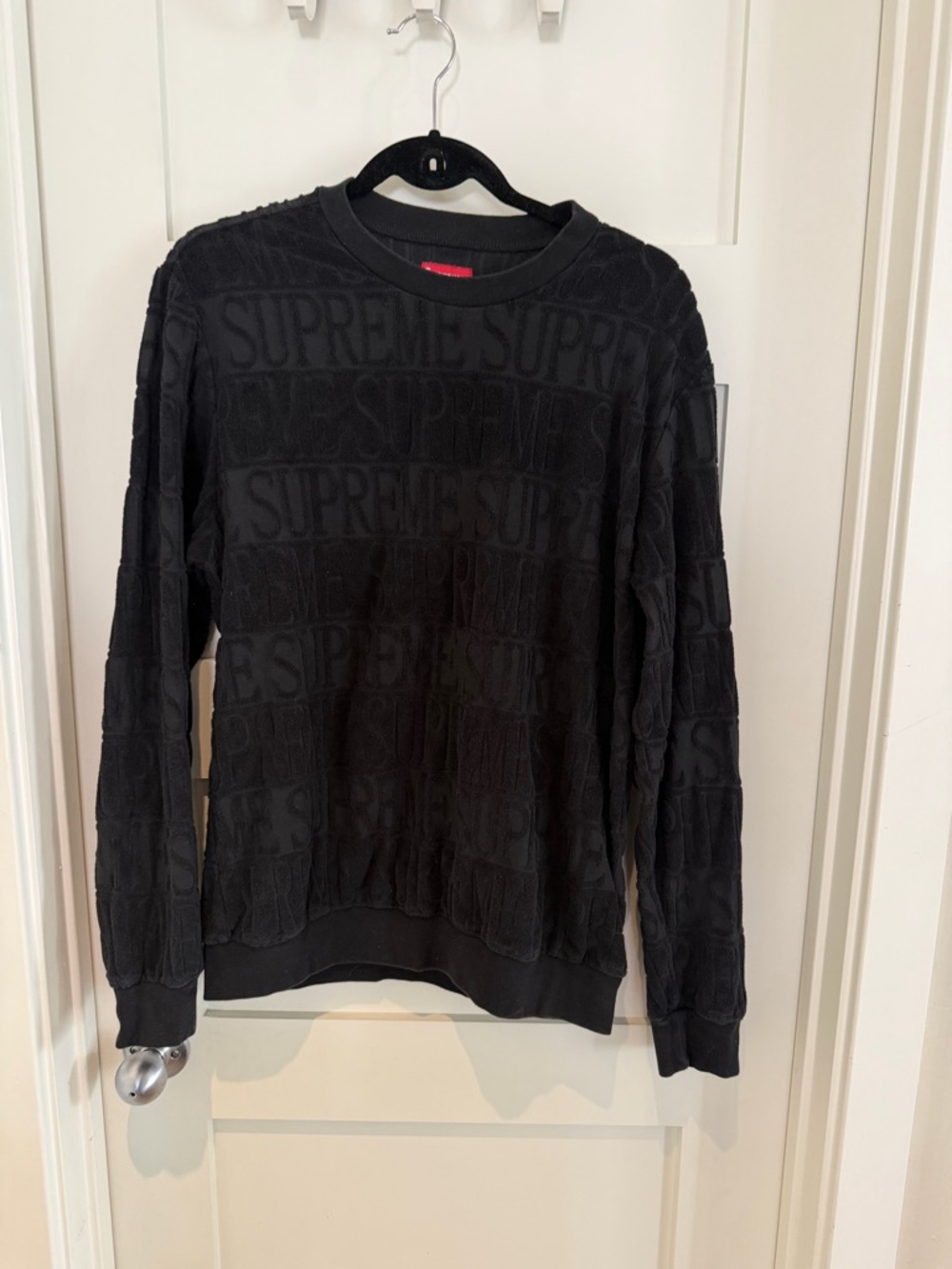 Supreme Black Embossed Logo Crewneck Sweatshirt